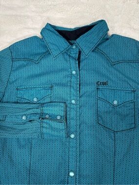 Cruel Men's Western Blue Patterned Button-Up Shirt